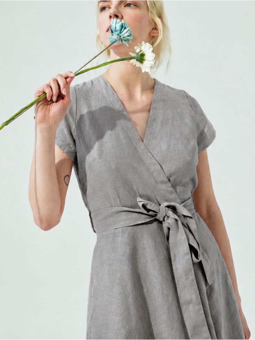 not Perfect Linen Cannes-2 Wrap Linen Dress in Gray